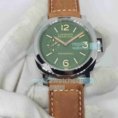 AAA Copy Panerai Luminor Marina 8 Days PAM00111 Green Dial Brown Leather Strap Watch 